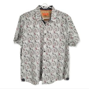 TALLIA Floral & Bird Short Sleeve Button Up Camp Shirt
